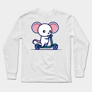 Kawaii Cute Mouse on a Scooter Long Sleeve T-Shirt